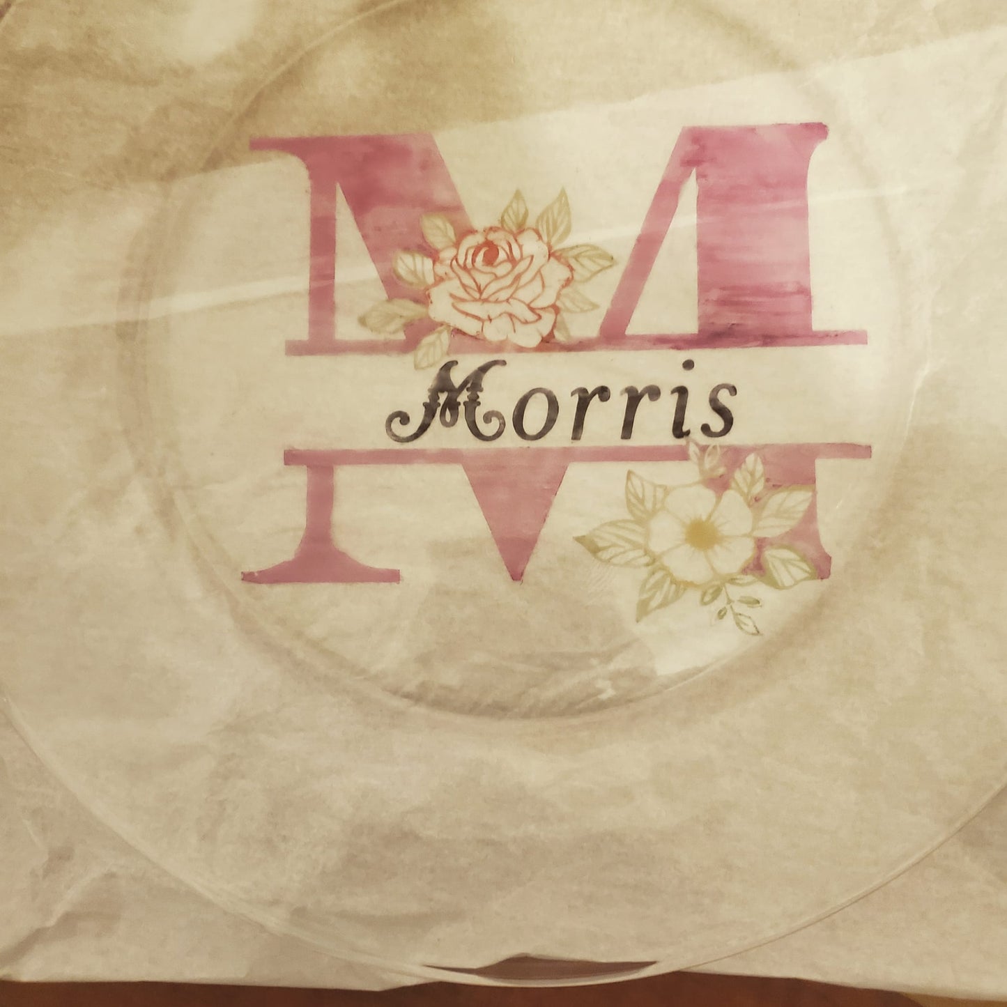 Etched monogrammed plate with color